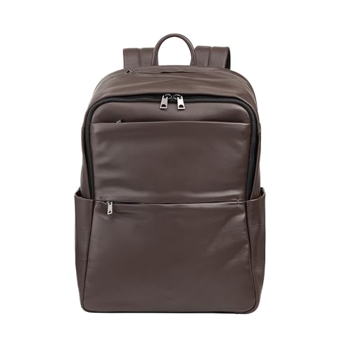 DUDU Damen- und Herren-Lederrucksack für PCs bis zu 15,6“ MacBook 16 Zoll, Reiserucksack 20 Liter, eleganter Multifach-Rucksack für Arbeit und Büro Coffee Brown von DuDu