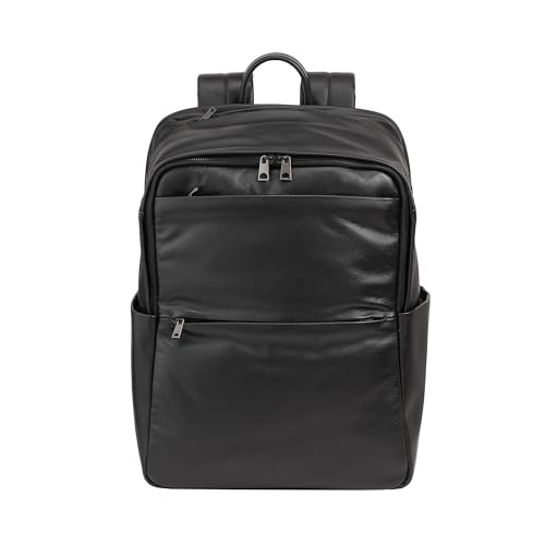 DUDU Damen- und Herren-Lederrucksack für PCs bis zu 15,6“ MacBook 16 Zoll, Reiserucksack 20 Liter, eleganter Multifach-Rucksack für Arbeit und Büro Schwarz von DuDu