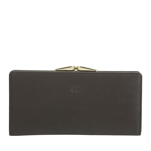 DUDU Geldbörse aus echtem Leder mit RFID-Schutz, Kreditkartenhalter mit Münzfach Clic Clac, farbiges Banknotenfach Coffee Brown von DuDu