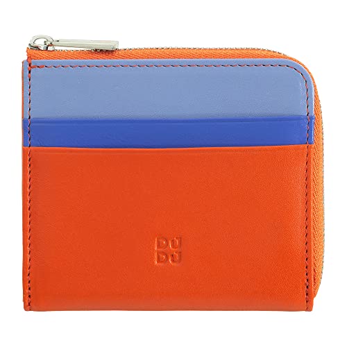 DUDU Herren-Brieftasche aus Leder mit Reißverschluss, Damen-Brieftasche, klein und kompakt. Außenreißverschluss, Münzfach und Kartenfächer Orange von DuDu