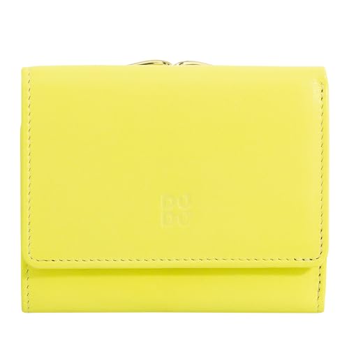 DUDU Kleine Damen-Brieftasche aus Leder mit RFID-Schutz, Münzfach und Klickverschluss, kompakt, 6 Kartenfächer Citrus Yellow von DuDu