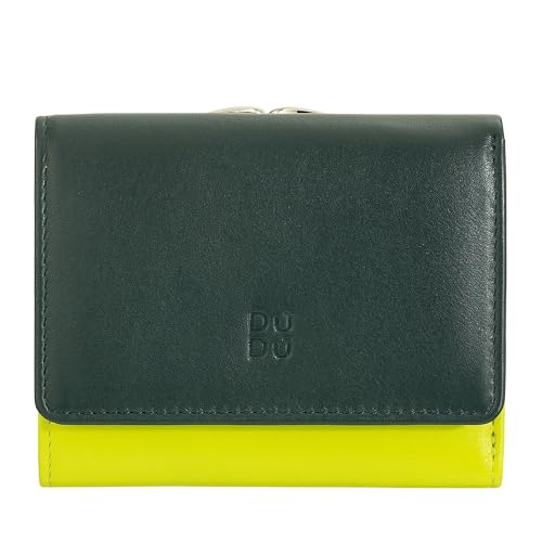 DUDU Kleine Damen-Brieftasche aus Leder mit RFID-Schutz, Münzfach und Klickverschluss, kompakt, 6 Kartenfächer Mangrove von DuDu