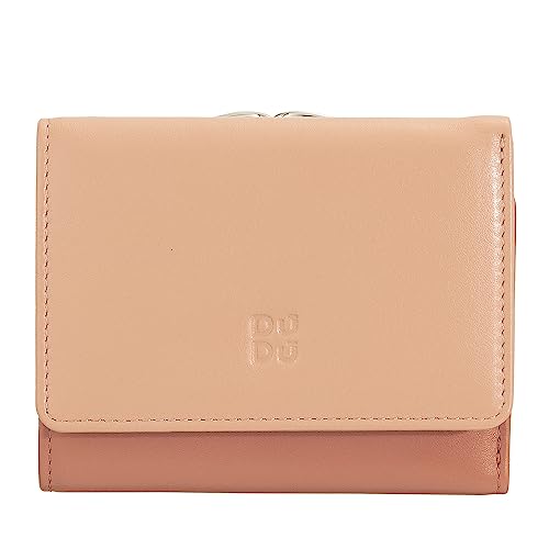 DUDU Kleine Damen-Brieftasche aus Leder mit RFID-Schutz, Münzfach und Klickverschluss, kompakt, 6 Kartenfächer Puder rosa von DuDu