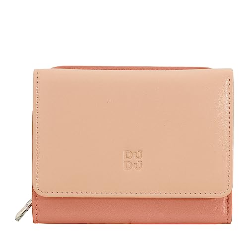 DUDU Kleine mehrfarbige RFID Dambenbrieftasche in Leder Colorful Puder rosa von DuDu
