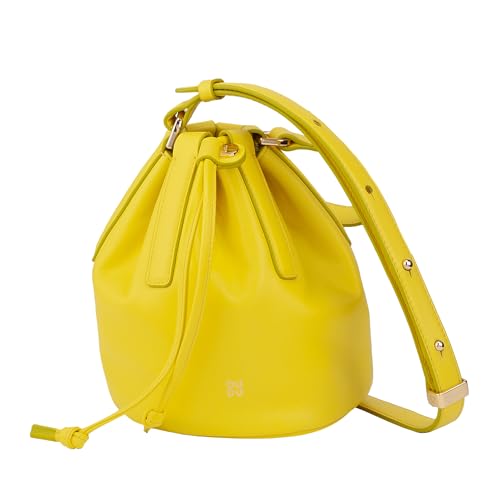 DUDU Piccola Borsa a Secchiello da Donna in Vera Pelle Con Tracolla Regolabile e Chiusura a Coulisse – Borsa a Tracolla Elegante e Compatta Con Cordoncino, Perfetta per l'Uso Quotidiano Citrus Yellow von DuDu