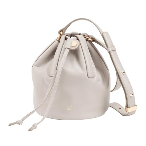 DUDU Piccola Borsa a Secchiello da Donna in Vera Pelle Con Tracolla Regolabile e Chiusura a Coulisse – Borsa a Tracolla Elegante e Compatta Con Cordoncino, Perfetta per l'Uso Quotidiano Perla von DuDu