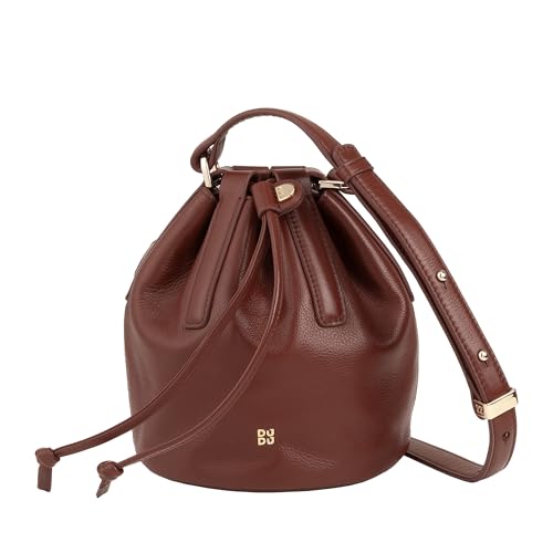 DUDU Piccola Borsa a Secchiello da Donna in Vera Pelle Con Tracolla Regolabile e Chiusura a Coulisse – Borsa a Tracolla Elegante e Compatta Con Cordoncino, Perfetta per l'Uso Quotidiano Schokolade von DuDu