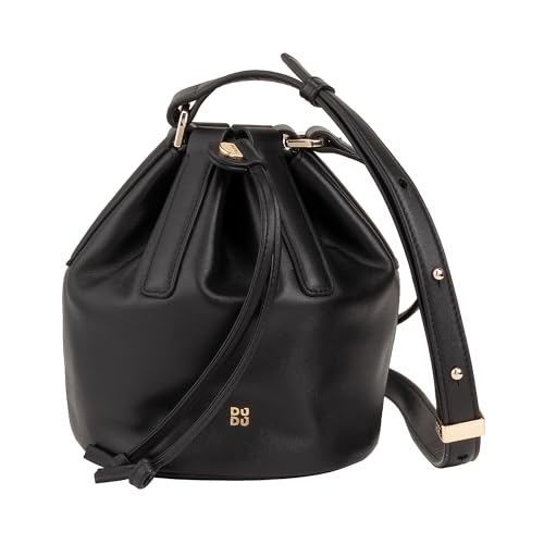 DUDU Piccola Borsa a Secchiello da Donna in Vera Pelle Con Tracolla Regolabile e Chiusura a Coulisse – Borsa a Tracolla Elegante e Compatta Con Cordoncino, Perfetta per l'Uso Quotidiano Schwarz Rose von DuDu