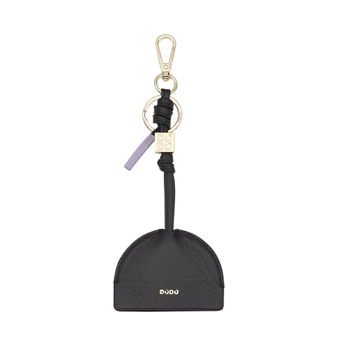 DUDU Schlüsselanhänger aus Leder für Damen und Herren, Schlüsselanhänger mit Karabinerhaken und 2 Ringen, Black_Lavender von DuDu