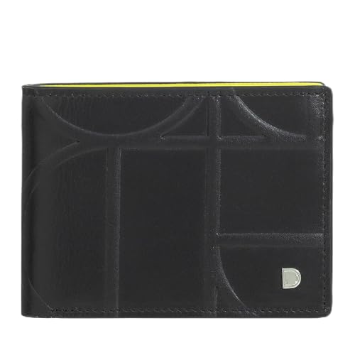 DUDU RFID Blockierendes Herren Portemonnaie aus Bedrucktem Leder, Kleines Taschen Portemonnaie mit Kreditkartenfächern Black_Bright Yellow von DuDu