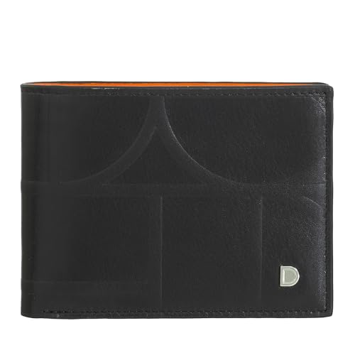 DUDU RFID Blockierendes Herren Portemonnaie aus Bedrucktem Leder, Kleines Taschen Portemonnaie mit Kreditkartenfächern Black_orange von DuDu