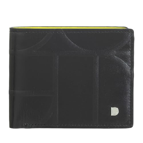 DUDU Herren Slim Portemonnaie aus bedrucktem Leder mit RFID-Schutz – Kompakt, Elegant, Kleine Größe – Kreditkartenetui mit Münzfach Black_Bright Yellow von DuDu