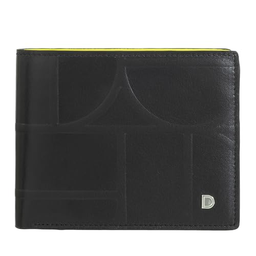 DUDU Herren RFID Geldbörse aus geprägtem Leder, klassisch mit Münzfach – Elegant, kompakt, mit Fächern für Karten und Banknoten Black_Bright Yellow von DuDu