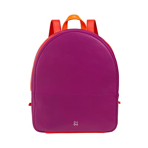 DUDU Rucksack Damen Bunt Sommerlich aus weichem Leder Rucksack Multicolor mit doppeltem Reißverschlussfach Fuchsia von DuDu