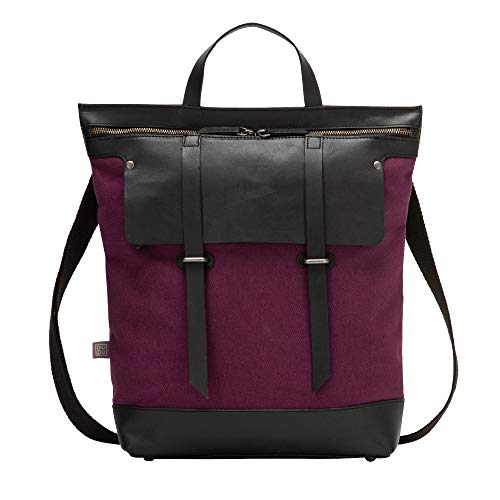 DUDU Rucksack Damen Herren Gross aus Leder Canvas Stoff Bicolor mit Reissverschluss und verstellbarem Schulterriemen Pflaume von DuDu
