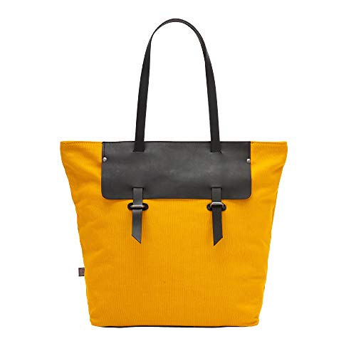DUDU Tote Shopper Tasche Damen aus Leder und Canvas Bicolor Shopping Bag Gross mit Reissverschluss Gelb von DuDu
