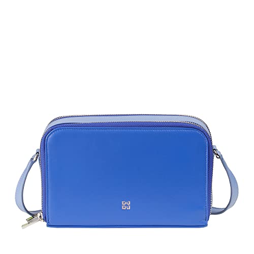 DUDU Umhängetasche Damen Klein aus Leder Doppelreißverschluss Brieftasche Handtasche Multipockets Kornblume von DuDu