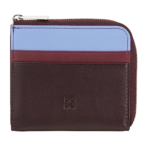 DUDU Herren-Brieftasche aus Leder mit Reißverschluss, Damen-Brieftasche, klein und kompakt. Außenreißverschluss, Münzfach und Kartenfächer Dunkelburgundy von DuDu