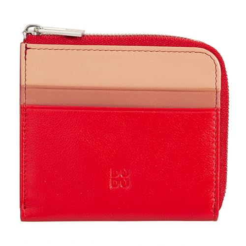 DUDU Herren-Brieftasche aus Leder mit Reißverschluss, Damen-Brieftasche, klein und kompakt. Außenreißverschluss, Münzfach und Kartenfächer Flammenrot von DuDu