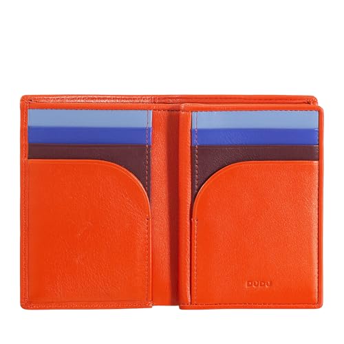 DUDU Herren-RFID-Technologie Leder Brieftasche, kleine Bifold Brieftasche mit ID-Fenster, 9 Kreditkartenfächer, Banknotenhalter Orange von DuDu