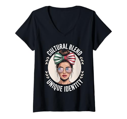 Damen Latino Identität Doppelkultur Familie Wurzeln Humor Frauen Männer T-Shirt mit V-Ausschnitt von Dual Heritage Latina Culture Identity Sunglasses