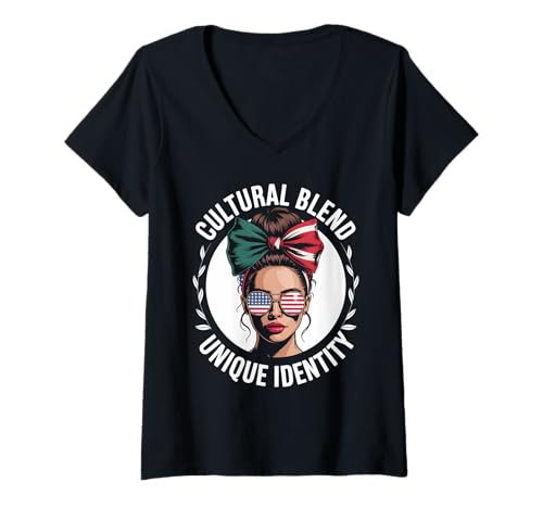 Damen Latino Identität Doppelkultur Familie Wurzeln Humor Frauen Männer T-Shirt mit V-Ausschnitt von Dual Heritage Latina Culture Identity Sunglasses
