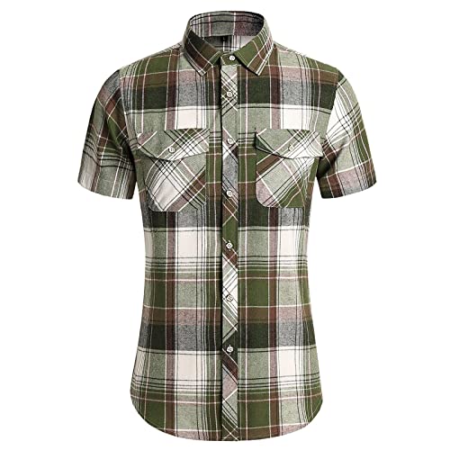 Duanminxi Angebote des Tages Heute Kurzarmhemd Herren Karohemd Kariertes Hemd aus Leinen Butten-Down Kragen Trachtenhemd Kurzarmhemden Freizeithemd Regular Fit Kurzarm Sommerhemd Herrenhemd Overshirt von Duanminxi