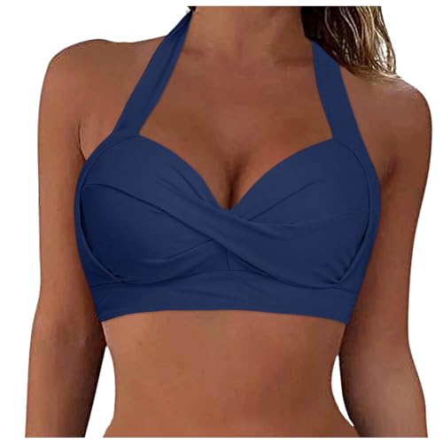 Duanminxi Bikini Oberteil Große Brüste Damen Push Up Bikini Top Sport Swimsuit Bra mit Bügel Sexy Strand Bikinioberteil Schwarz Gepolstert Bustier Bikini BH Neckholder 2024 Bademode Grosse Grössen von Duanminxi