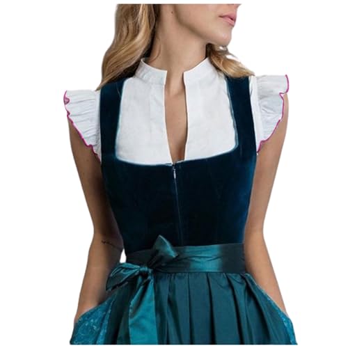 Duanminxi Dirndl Damen Oktoberfest Spitze Dirndlbluse Hochgeschlossen Einfarbig Trachtenbluse Kostüm Weiß Trachtenmode Karneval V-Ausschnitt Kurzarm Trachtenblusen Traditionelle Bekleidung von Duanminxi
