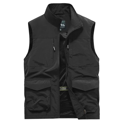 Duanminxi Weste Herren Sommer Outdoor Ärmellose Jacke Wander Anglerweste Leicht Arbeitsweste mit Taschen Camping Funktionsweste Männer Lässig Dünne Trainingsweste Sportweste Casual von Duanminxi