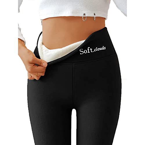 Duanminxi unsere Marken Soft Clouds Fleece Leggings Damen Warm Winter Fleecehose Blickdicht Lammsamt Thermoleggins Dicke Mit Teddyfutter Lang Fleece Gefüttert Kuschel Thermohosen Winterleggings von Duanminxi