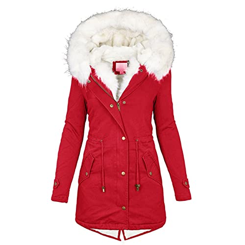 Duanminxi unsere Marken Winterjacke Damen Lang Warm Gefüttert Wintermantel Mit Fell Winterparka Outdoor Parka Übergangsjacke Fleecejacke Mit Kapuze Steppjacke Frauen Wanderjacke von Duanminxi
