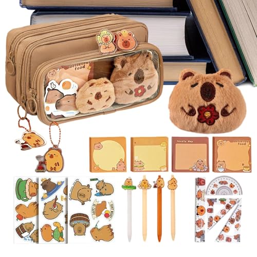 Dubbulon Capybara Schulbedarf | Niedliches Capybara Schreibwaren Stiftemäppchen | Großes Federmäppchen Aufbewahrung Für Kinder Schüler Geburtstag von Dubbulon