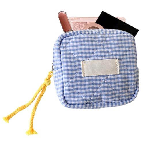 Dubbulon Make-up-Tasche klein, kleine Make-up-Tasche,Kleine Kopfhörertasche für Studenten - Reise-Make-up-Tasche, quadratisch, kariert, Autoschlüsseletui, Kopfhörer-Aufbewahrung für Frauen und Mädchen von Dubbulon