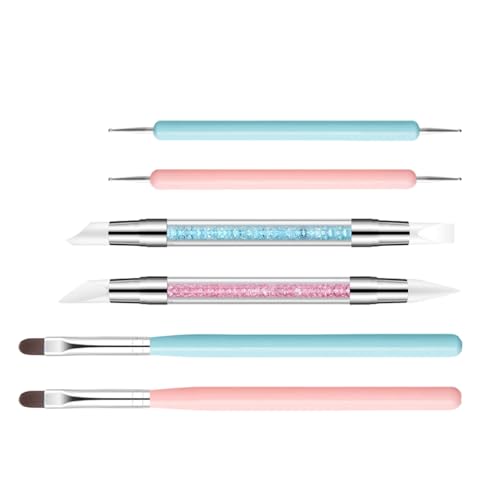 Dubbulon Nagelstifte - 6 Stück Silikon Nagelpunktierwerkzeuge Nagelbürste,Liner Pinsel mit doppelter Spitze für Gel Skulptur und Detail Maniküre Set für Anfänger Mädchen und Frauen von Dubbulon