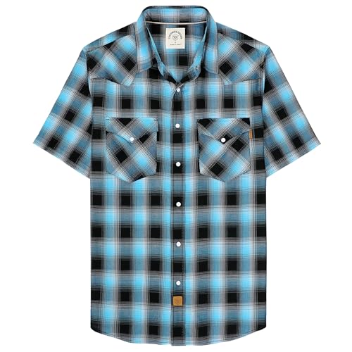 Dubinik® Bambusfaser Kurzarmhemd Herren Freizeithemden Für Herren Druckknöpfe Cowboy Vintage Western Comfort Kariert Hemd von Dubinik