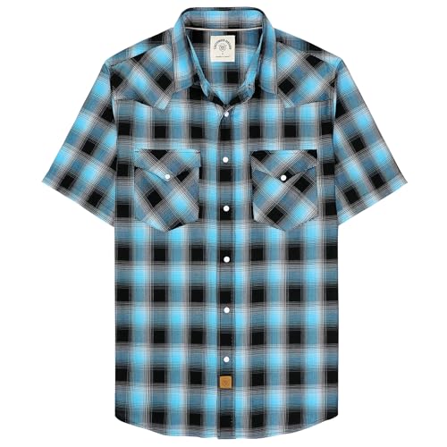 Dubinik® Bambusfaser Kurzarmhemd Herren Freizeithemden Für Herren Druckknöpfe Cowboy Vintage Western Comfort Kariert Hemd von Dubinik