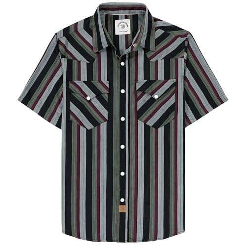 Dubinik® Bambusfaser Kurzarmhemd Herren Freizeithemden Für Herren Druckknöpfe Cowboy Vintage Western Comfort Kariert Hemd von Dubinik