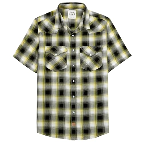 Dubinik® Bambusfaser Kurzarmhemd Herren Freizeithemden Für Herren Druckknöpfe Cowboy Vintage Western Comfort Kariert Hemd von Dubinik