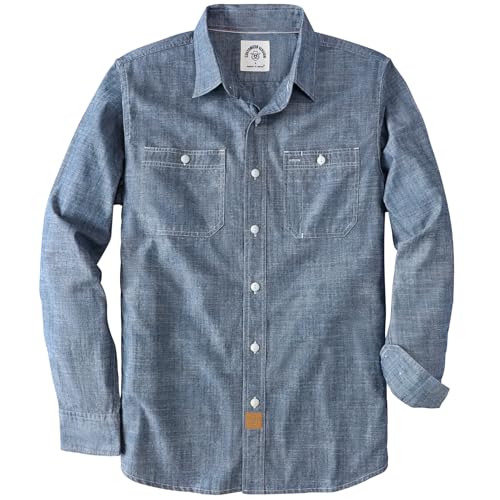 Dubinik® Chambray Hemd Herren 2 Brusttaschen Baumwoll Langarm Button Down Comfort Freizeit Arbeiten Regular Fit von Dubinik