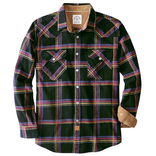 Dubinik® Flanellhemd Herren Langarm Druckknopf Freizeithemden Western Hemd Cowboy Two Pocket Outdoor Snap Shirt Regular Fit von Dubinik