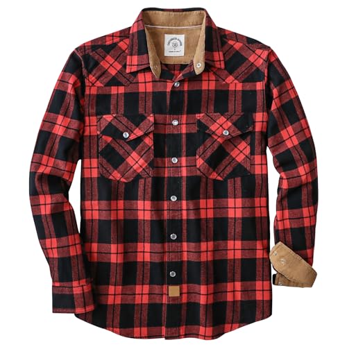 Dubinik® Flanellhemd Herren Langarm Druckknopf Freizeithemden Western Hemd Cowboy Two Pocket Outdoor Snap Shirt Regular Fit von Dubinik