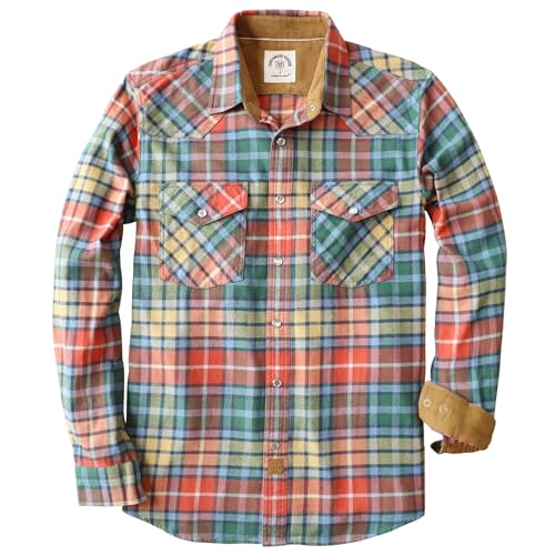Dubinik® Flanellhemd Herren Langarm Druckknopf Freizeithemden Western Hemd Cowboy Two Pocket Outdoor Snap Shirt Regular Fit von Dubinik