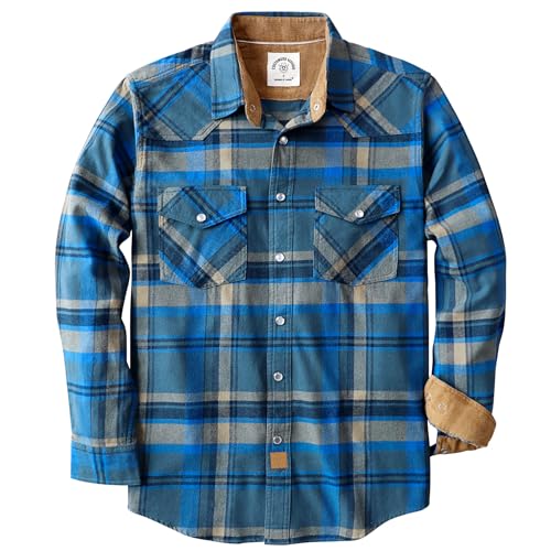 Dubinik® Flanellhemd Herren Langarm Druckknopf Freizeithemden Western Hemd Cowboy Two Pocket Outdoor Snap Shirt Regular Fit von Dubinik