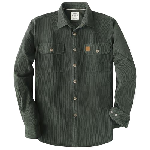 Dubinik Herren Cord Hemd Vintage Country Druckknöpfen Holzfällerhemd Langarm XXL Grün von Dubinik