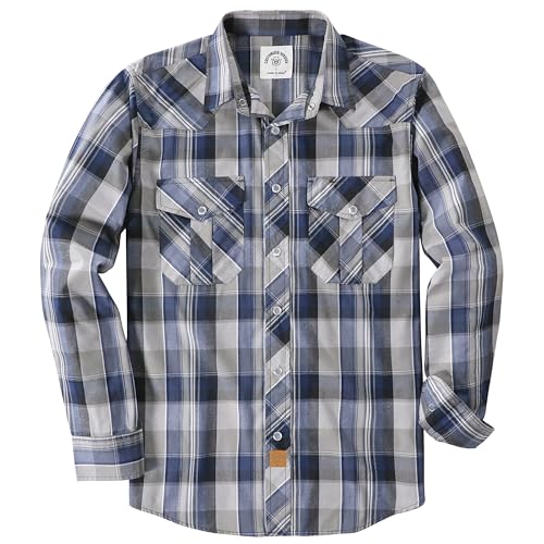 Dubinik® Freizeithemden Für Herren Kariertes Westernhemd Herren Cowboy Druckknöpfe Freizeithemd Langarm Vintage Regular Fit von Dubinik