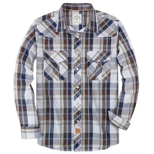 Dubinik® Freizeithemden Für Herren Kariertes Westernhemd Herren Cowboy Druckknöpfe Freizeithemd Langarm Vintage Regular Fit von Dubinik