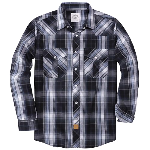 Dubinik® Freizeithemden Für Herren Kariertes Westernhemd Herren Cowboy Druckknöpfe Freizeithemd Langarm Vintage Regular Fit von Dubinik