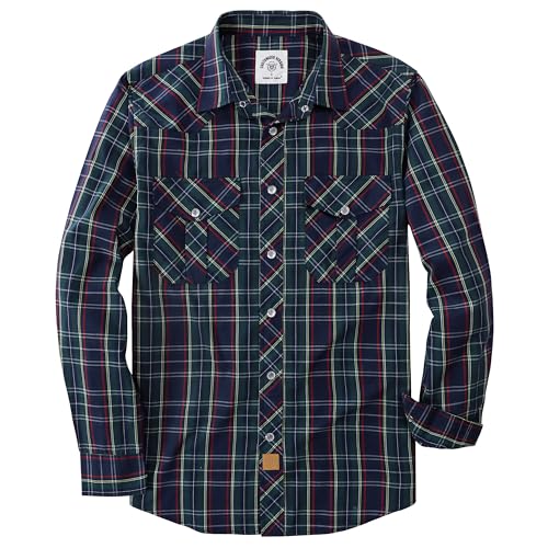 Dubinik® Freizeithemden Für Herren Kariertes Westernhemd Herren Cowboy Druckknöpfe Freizeithemd Langarm Vintage Regular Fit von Dubinik