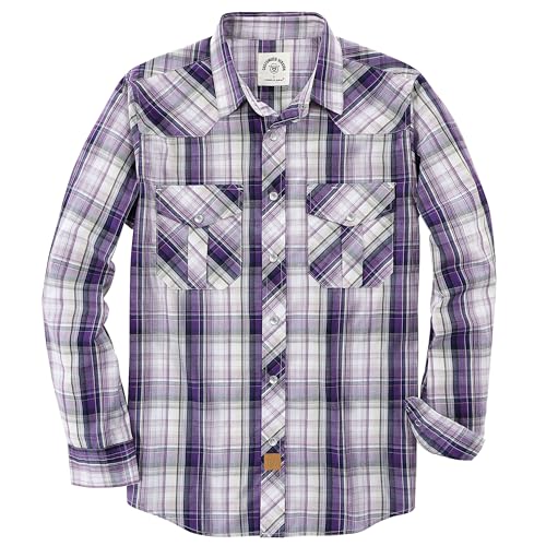 Dubinik® Freizeithemden Für Herren Kariertes Westernhemd Herren Cowboy Druckknöpfe Freizeithemd Langarm Vintage Regular Fit von Dubinik